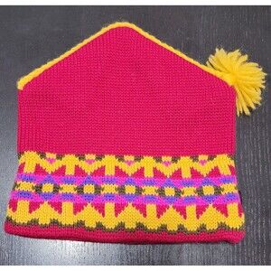 Vintage Smiley Ski Hat Wool Made in Sparks Nevada geometrical design Bright